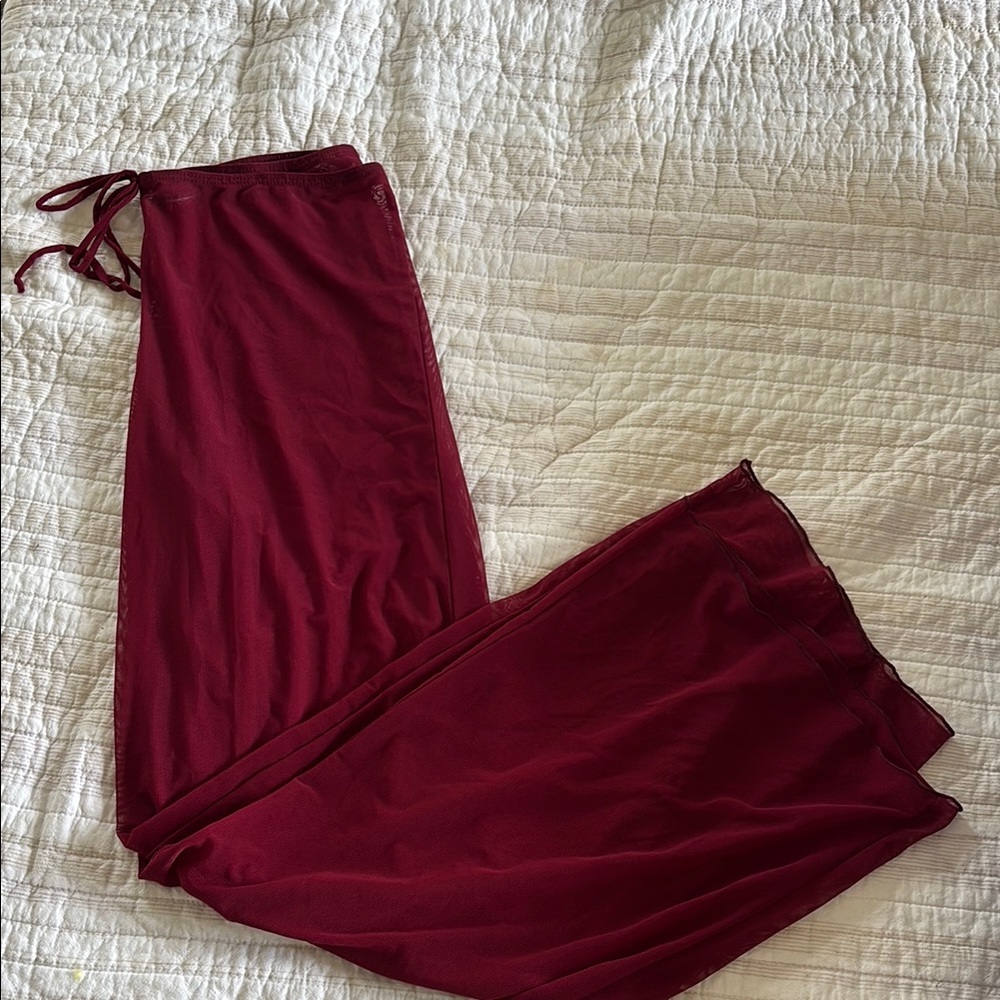 Women's Burgundy Mesh Cover-Up Pants